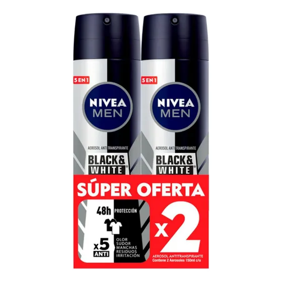 Pack X2 Antitraspirante Balck & White En Spray 5 En 1 150ml Nivea