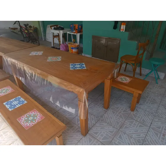 Mesa  Madeira Demoliçã Ladrillho 1,80 + 2 Bancos