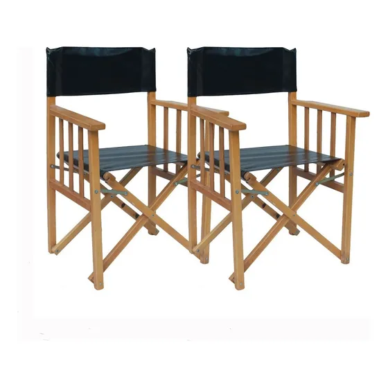 Sillon Silla Director Madera Clara Plegable Jardin Bar X2 Ct Color Negro