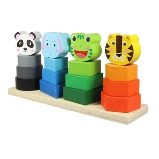 Juguete Apilable 4 Torres Figuras Animales Madera Preescolar Juguete Apilable 4 Torres Figuras Animales Madera Preescolar
