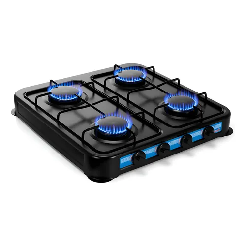 Parrilla Estufa Empotrable 4 Quemadores Gas Acero Inoxidable Negro