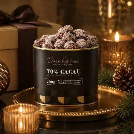 Mix Nuts Caramelizadas Com Chocolate Meio Amargo 70% Cacau Belgian Premium Especial Doce Opium Presente Natal Macadâmia Amêndoa Castanha de Caju
