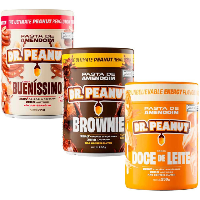 Pasta De Amendoim Dr Peanut - 250g Cada - Top 3 Sabores Pasta De Amendoim Dr Peanut - 250g Cada - Top 3 Sabores