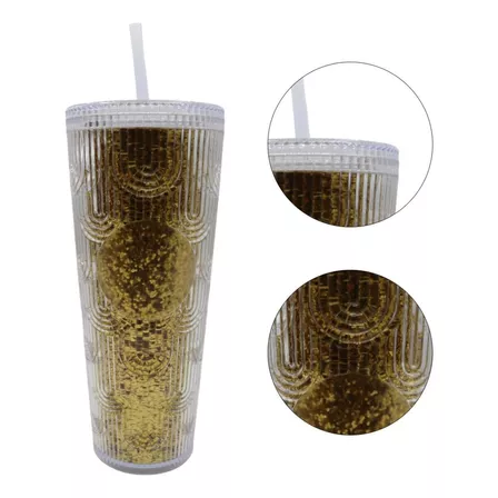 Termo Tumbler Vaso Studded Plastico Popote 700 Ml Colores Color Oro Sirena