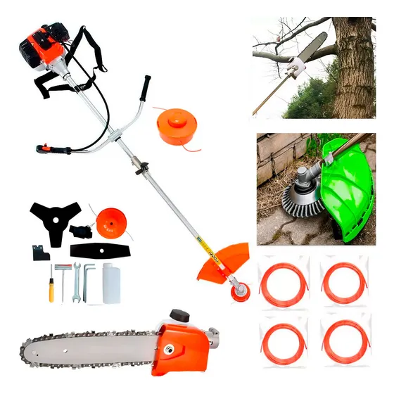 Roçadeira A Gasolina 63cc Motossera 300mm Escova + Kit Nylon