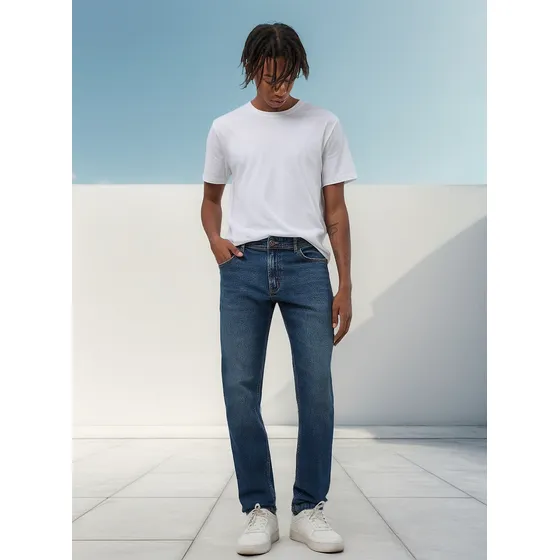 Calça Slim Em Jeans Escuro