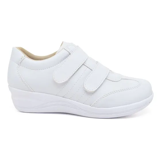 Sapato Tênis Ortopédico Branco Feminino Mocassim Anabela