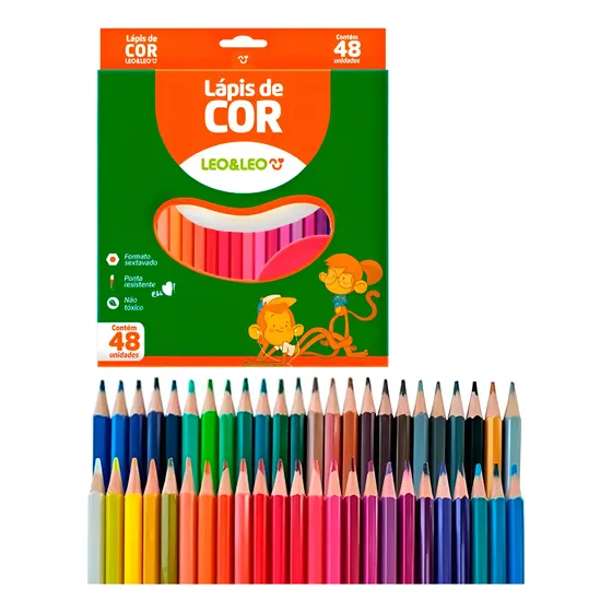 48 Lapis De Cor Leo & Premium Sextavado Ponta Resistente