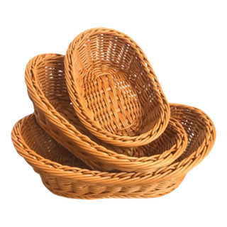 Cesta Vime Ratan Plastico Oval Mesa Cesto Para Pao 3 Peças Cesta Vime Ratan Plastico Oval Mesa Cesto Para Pao 3 Peças