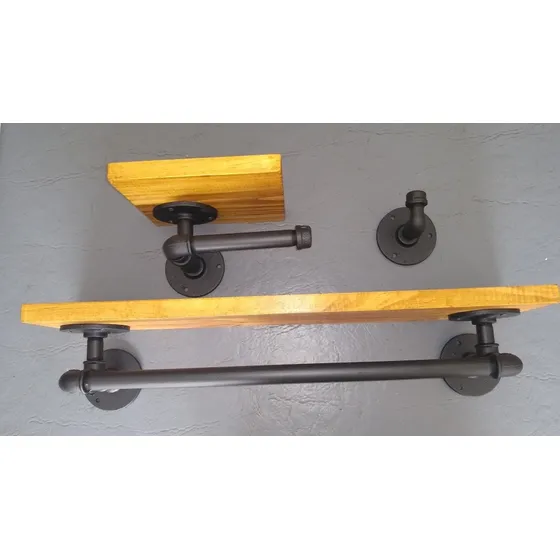 Kit Baño X3 Industrial Rustico Ayromia Vintage. Negro