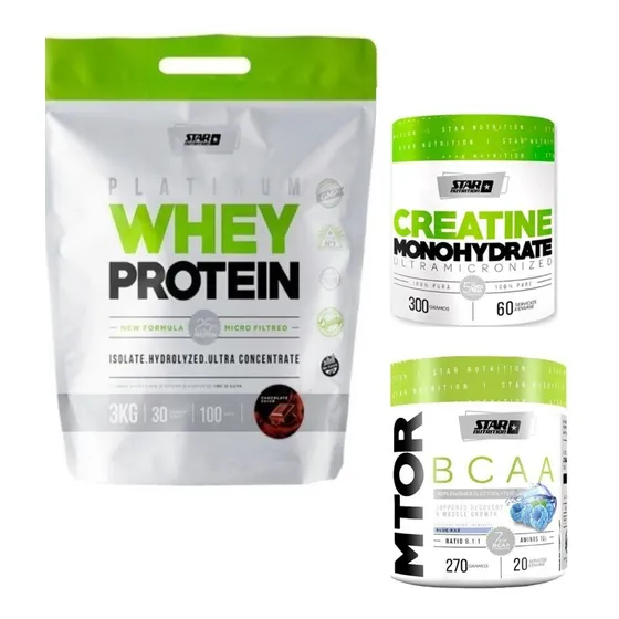  Whey Protein 3 Kg + Creatina X 300gr + Mtor Bcaa Combo Star