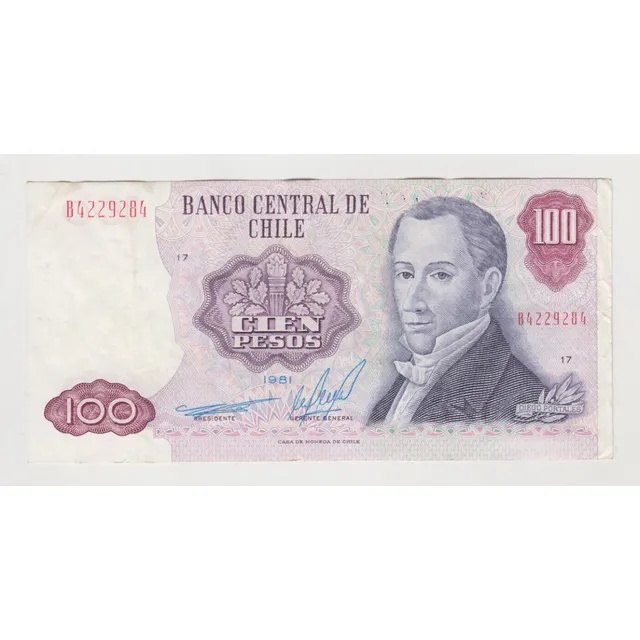 Billete Chile 100 Pesos Año 1981 Bardon Molina (c85)