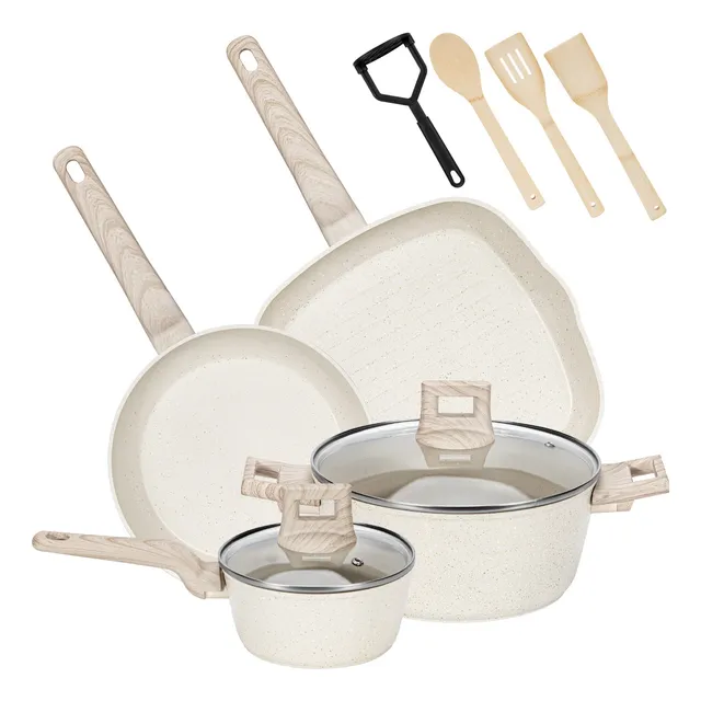 Batería De Cocina Chefchoice 10 Piezas Antiadherente Cream