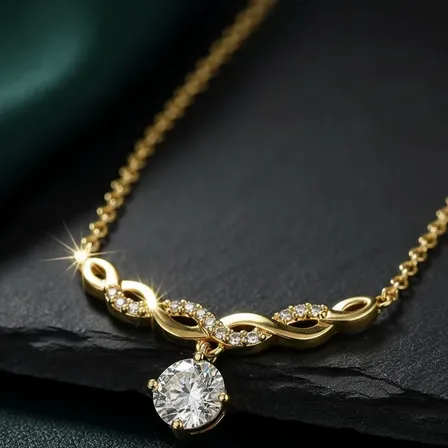 Colar Entrelaçado Diamante Moissanite Certificado Ouro 14k Ouro 14k