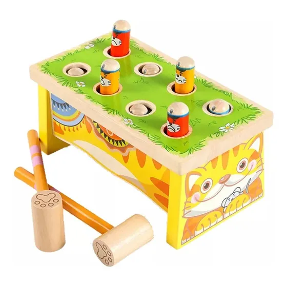 Juego De Topo De Descarga En Madera Con 2 Martillos Infantil