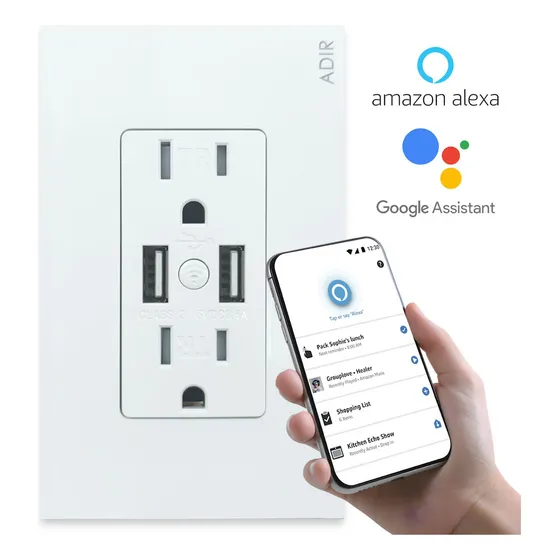 Placa Inteligente Con 2 Contactos Y 2 Usb Wifi Blanca Adir