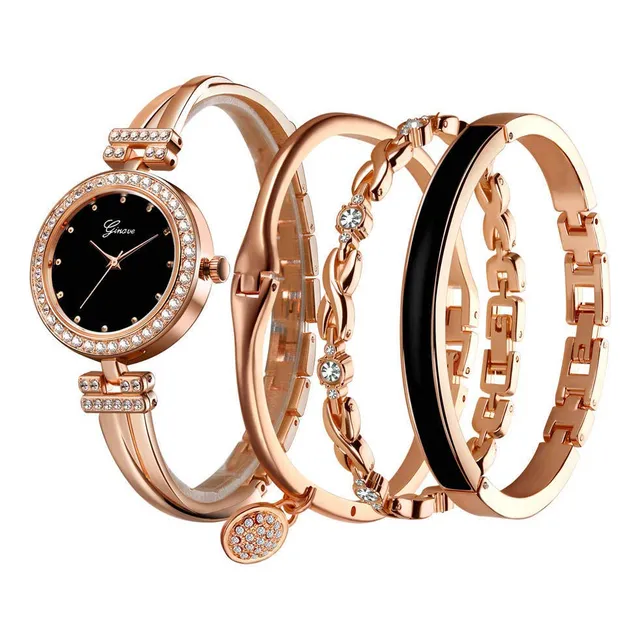 Clastyle Rosa Reloj De Oro Y Pulsera Conjunto Para Mhxjd