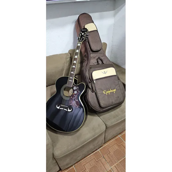 Violão Epiphone Ej-200 Com Bag Original Preto Destro Bordo