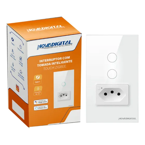 Interruptor Inteligente 2 Botões Zigbee Touch C/tomada Alexa