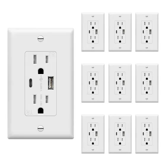 Toma Usb De Cargador De Pared Tipo C Con Puertos Usb