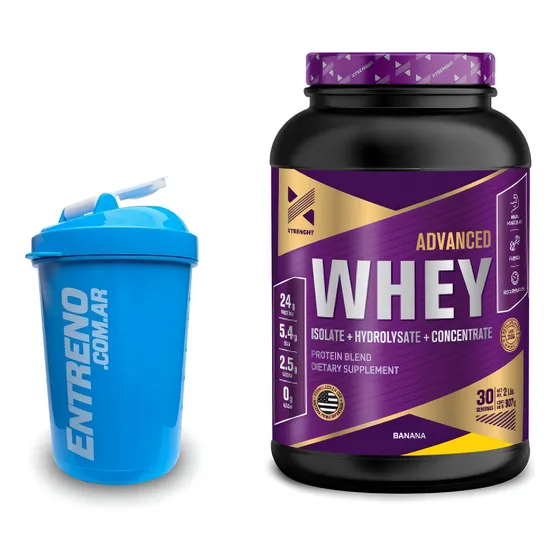 Advanced Whey Protein Xtrenght Proteína Isolada Concentrada Hidrolizada 2lb Sabor Banana Con Shaker Batidor 600ml - Crecimiento Muscular