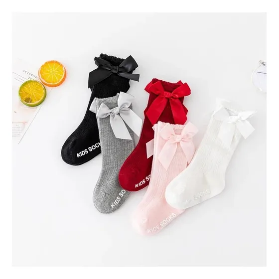 Calcetines Con Lazo Medias Largas Bebe Algodón 