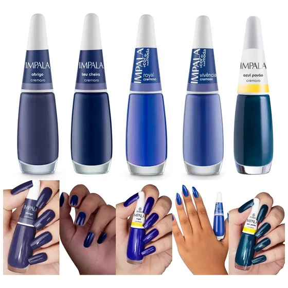 Kit 5 Esmalte Atacado Impala Tons Azul Verde Hipoalergênico