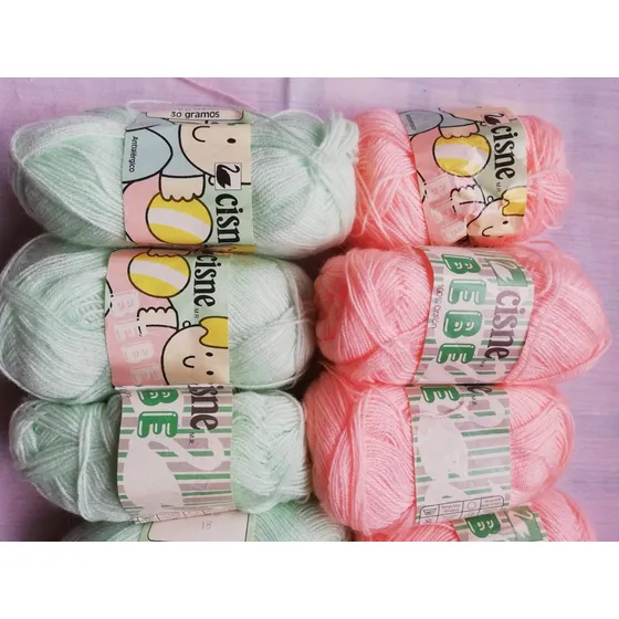 Lote De 8 Estambres Cisne Bebe P/tejer, Tonos Melón Y Verde