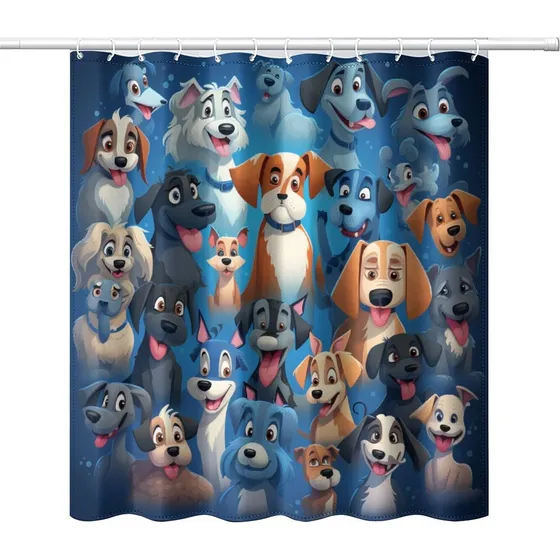 Cortina Ducha Para Niño Diseño Perro Lindo Fondo Azul Baño X