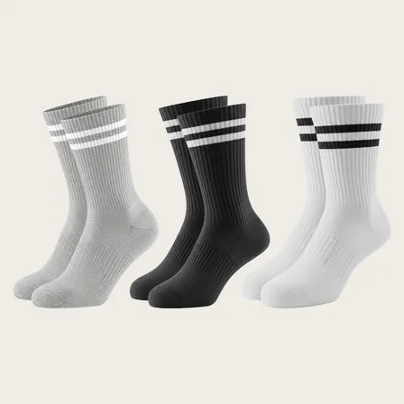 Kit 3 Pares Meia Cano Alto Longo Listrada Academia Algodão