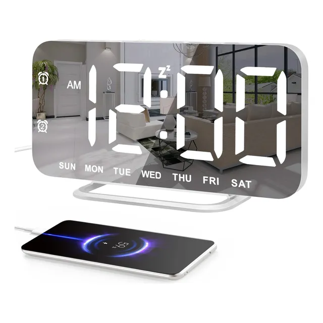 Reloj Despertador Digital Led Superdelgado Superficie Espejo