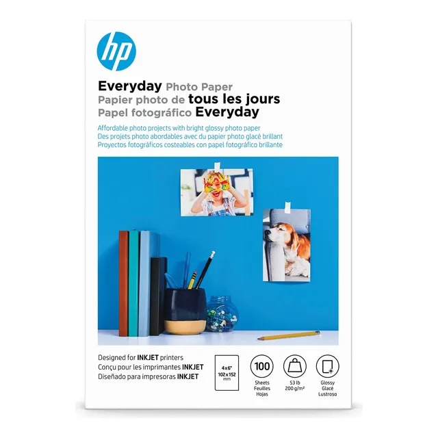 Papel Fotográfico Hp Everyday Glossy, Paquete De 100 Hojas, 