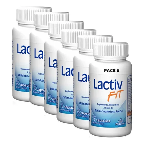 Pack Lactiv Fit 6 Suplementos Tratamiento Completo Para 3 Meses 15 Cápsulas C/u Bifidobacterium Lactis Mejora Salud Digestiva Refuerzo Inmunológico