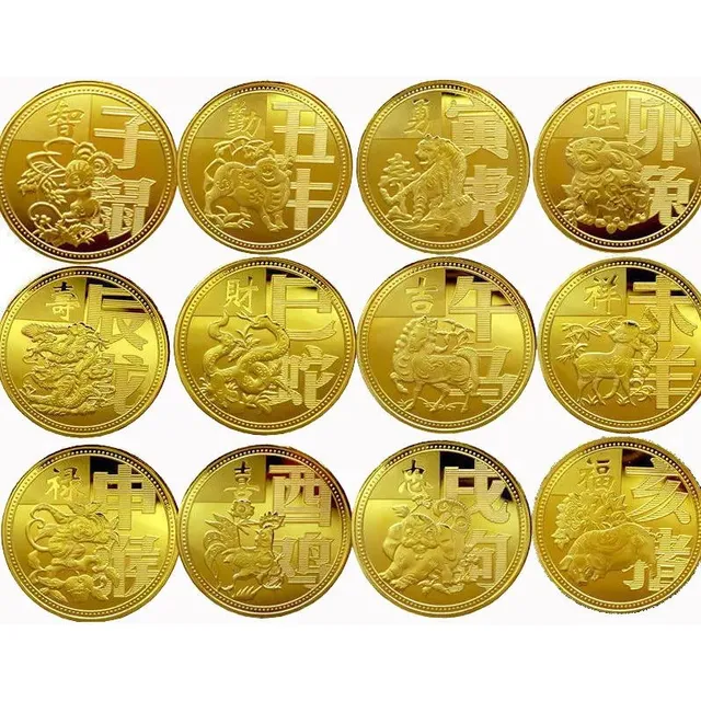 Colección 12 Monedas Horosopo Chino Doradas Conmemorativas