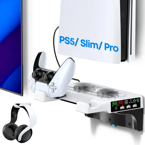 Ps5/slim/pro Wall Mount Kit With Cooling Fan &