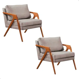 Kit 2 Poltronas Decorativa Mona Luxo Linho Base Madeira Cor Linho Cinza Kit 2 Poltronas Decorativa Mona Luxo Linho Base Madeira Cor Linho Cinza