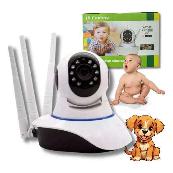 Câmera Wifi Segurança Babá Pet De Estimação Eletrônica 360° Cor Branco