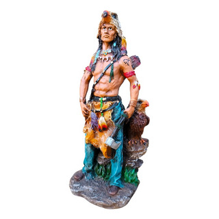 Indio Con Águila. Escultura De Resina. Indio Con Águila. Escultura De Resina.