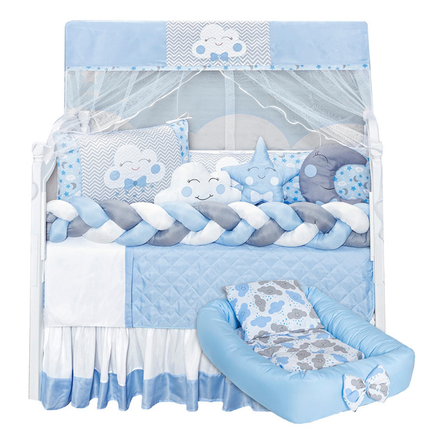 Kit Berço Nuvem Azul + Ninho Redutor Nuvem Menino 16 Peças Kit Berço Nuvem Azul + Ninho Redutor Nuvem Menino 16 Peças