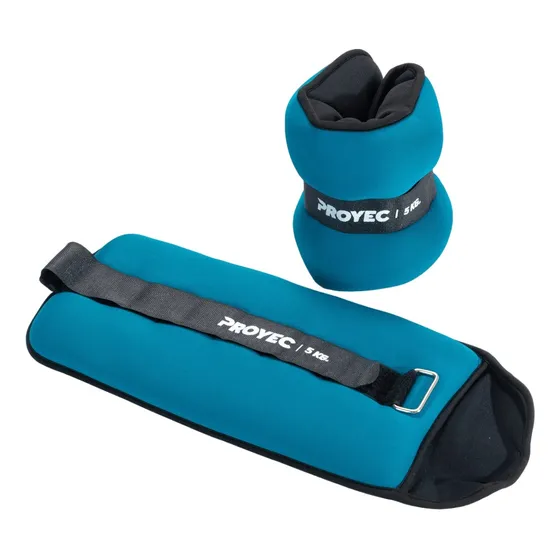 Tobilleras Peso 5 Kg C/u Neoprene Proyec Fitness Rellenas Color Celeste