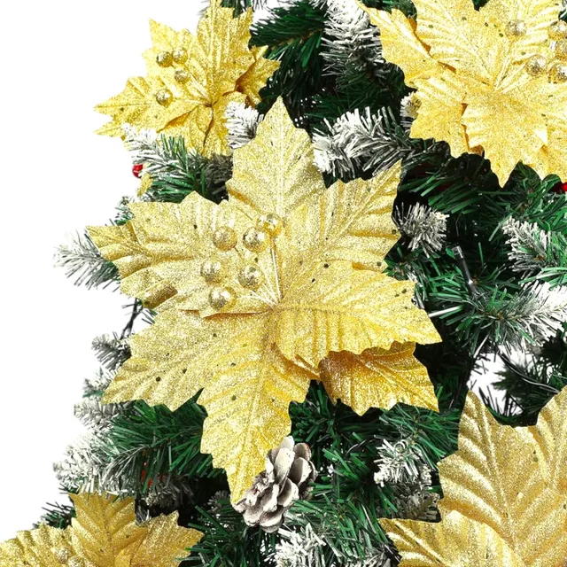 3 Pz Nochebuena Plegable, Adornos Flor Artificia, Navideño