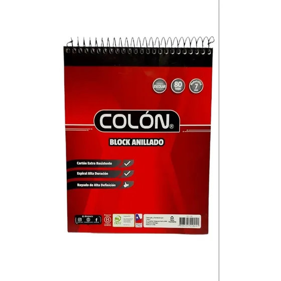 Block Anillado Cuadriculado 19.7 X 15.6cms Colon