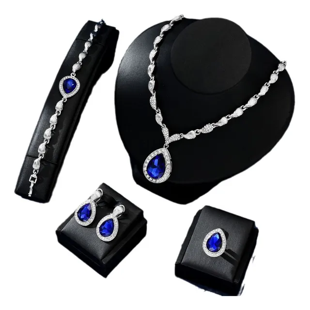 Juego De 4 Pendientes Collar Lágrima Piedra Preciosa