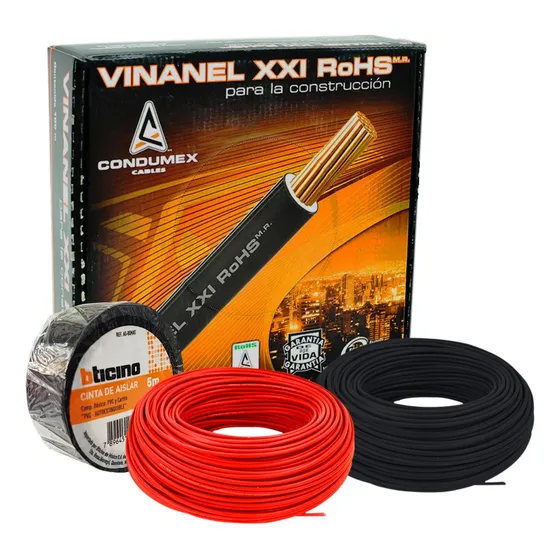 Pack 2 Cajas Cable Cobre Condumex Thw Cal 14 100m Por Caja Negro Y Rojo