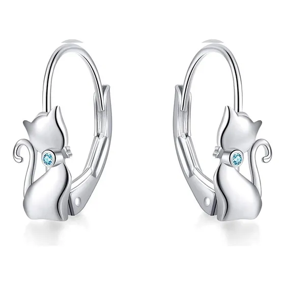 Aros Pendientes Gato Zirconia Mujer De Plata S925