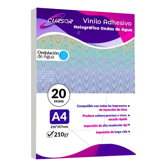 Vinilo Adhesivo Tornasol Ondas Agua Imprimible A4 20h 210 Gm