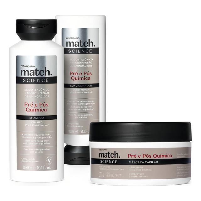 Combo Match Science Pré E Pós-química: Shampoo 300ml + Másca