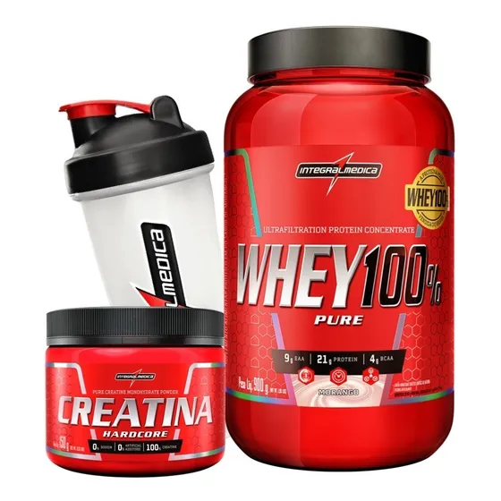 Combo Whey 100% Pure 900g Pote Creatina 150g Integral Médica