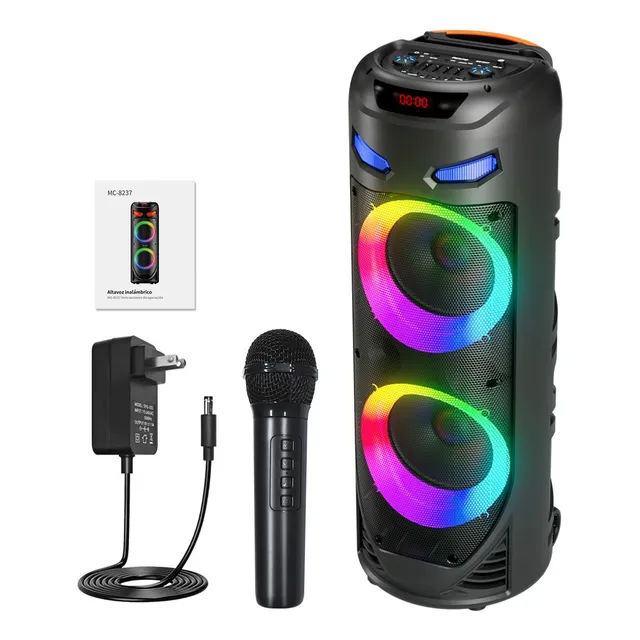 Bocinas Bluetooth Recargables Karaoke Microfono Fm Luz Negro
