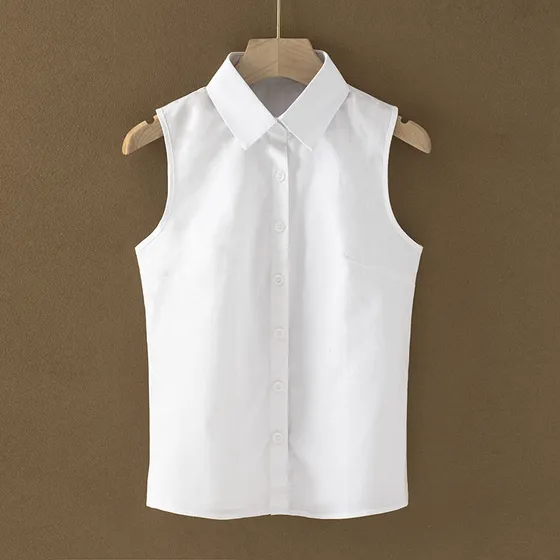 Camisa De Chifón Sin Mangas Para Mujer Con Cuello Falso